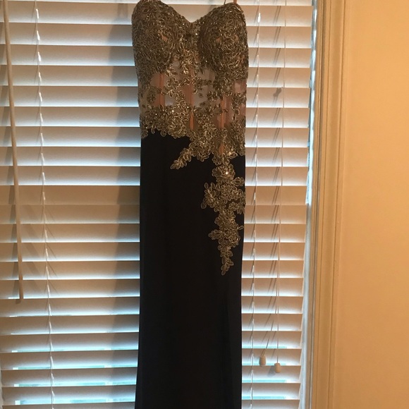 Blondie Nites Long Slim Strapless Gown - Picture 3 of 7